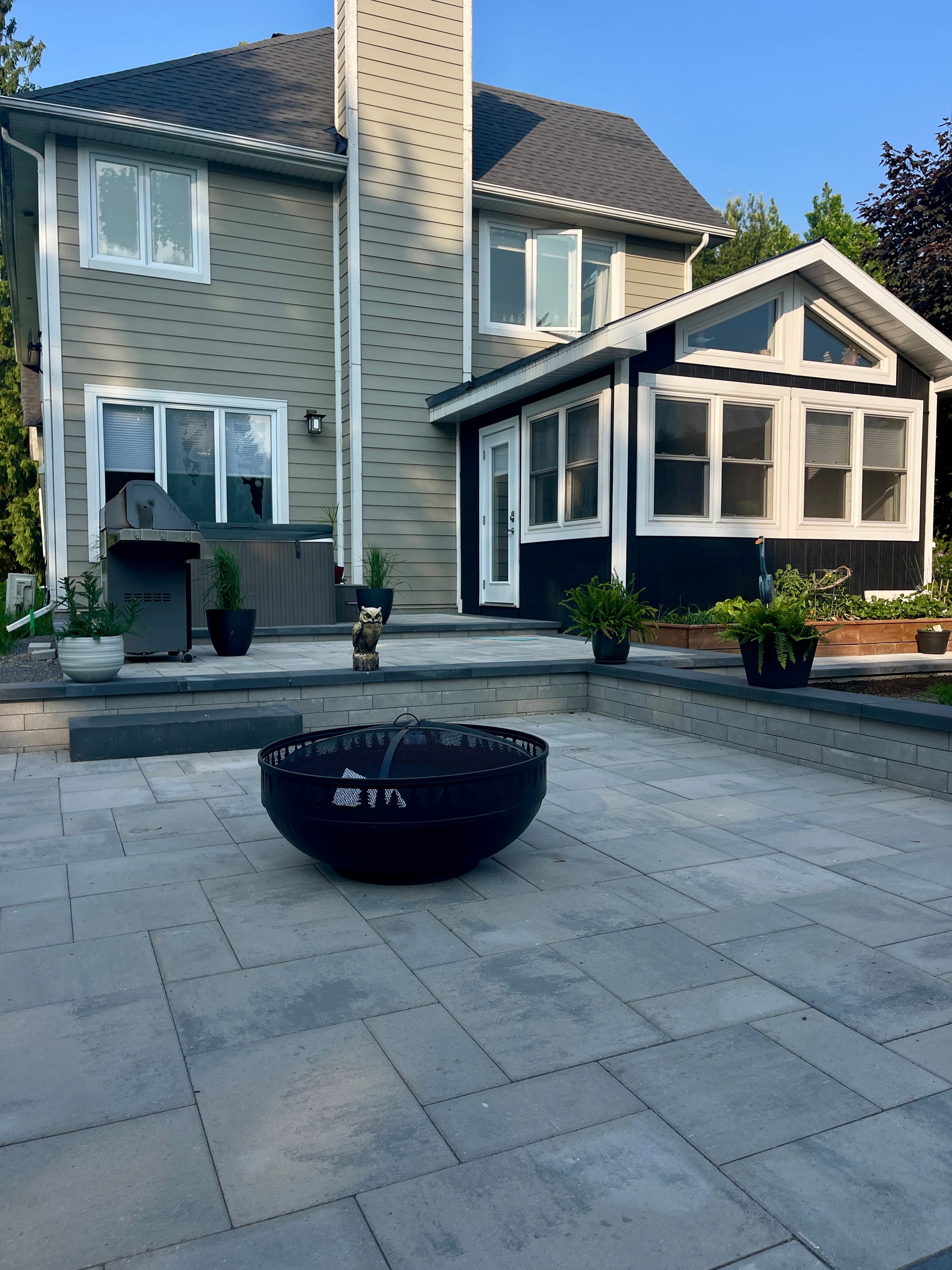New patio landscaping installation