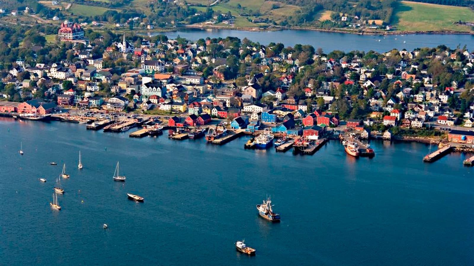 Lunenburg aerial view of colourful waterfront