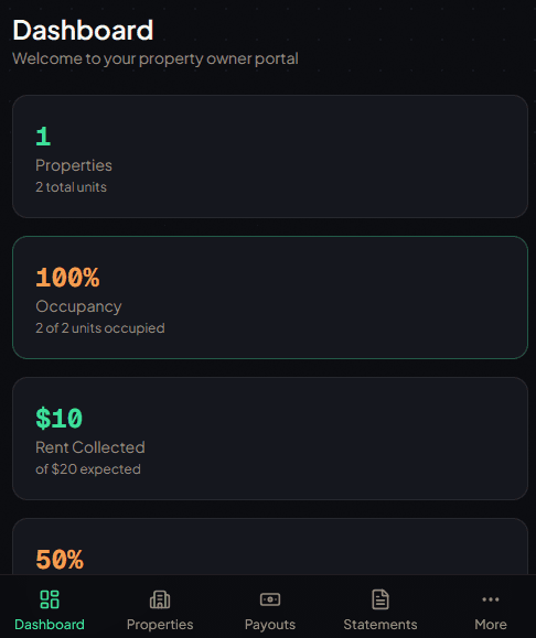 Nova Solutions owner portal dashboard